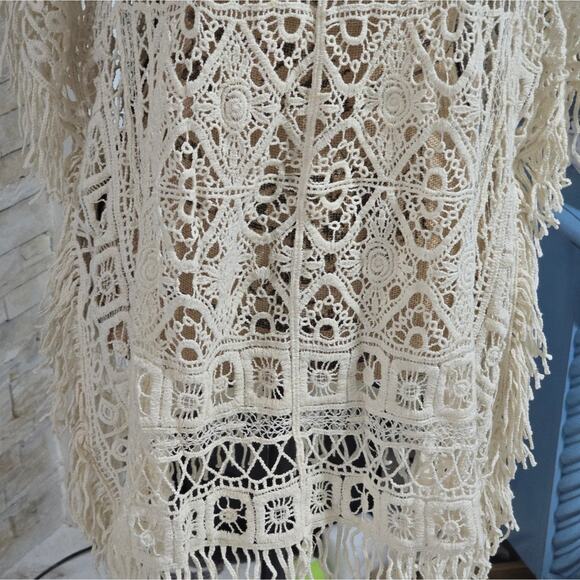 Cream Crochet‎ Poncho COVERUP Top Size XL - Picture 5 of 6